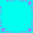 Cyan background with pink pixelated starburst and dashed line patterns arranged symmetrically in a -like layout