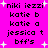 Pixelated text on bright pink background with white starbursts, displaying names and 'bff's' in black block letters.