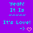 Pixelated cyan text on purple background reads 'Yeah! It Is' above a of cyan dots, followed by 'It's Love!' with a cyan arrow pointing to a pink heart