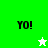 Green and white pixelated icon with 'YO!' text, featuring a star symbol that alternates between white on green background and green on white background.