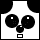 A 40x40 pixel animated contact sheet showing five sequential frames of a black-and-white cartoon face with large circular eyes and a small square mouth, arranged in a 3x2 grid with one empty cell.