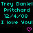 Pixelated cyan text on black background with two pink hearts, displaying repeated name and date lines.
