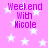 Pixelated text 'Weekend With Nicole' in purple on pink background with white stars, static image with no visible animation changes.
