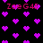 Black background filled with scattered purple pixelated hearts and repeated red text 'Zoe G45' in a digital font.