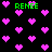 Pixelated green text 'RENEE' appears over a black background with scattered pink heart shapes.