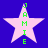 Four identical pink star-shaped icons with green text "JAMIE" vertically centered on a solid blue background, each star has a slightly different pixelated appearance.