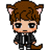 Pixel art character with brown hair, cat ears, and a tail in black suit; eyes closed then open across frames.