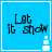 Blue square with black text 'Let it snow' and a white snowman icon; four identical arranged in a