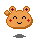 A 4-frame pixel art animation of a cartoon bear mascot with orange fur, purple ear spots, red cheek marks, and black eyes/mouth, displayed in a 2x2 contact sheet on gray background.