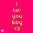 A bright pink background displays yellow text reading "i luv you bby <3" with animated purple hearts appearing and disappearing in vertical