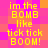 Pixelated text on a pink and orange checkered background reads "im the BOMB like tick tick BOOM!" in yellow block letters.