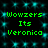 Green pixelated text reading "Wowzers Its Veronica" on a black background with cyan square patterns, displayed in two identical vertical
