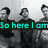 Pixelated grayscale image of a person in multiple poses with overlaid text banners reading "So here I am" and "I'm Trying".