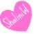 Four heart-shaped icons in pink, purple, yellow, and orange with white text reading 'Shalom W' on each.