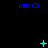Blue 'ian<3' text appears above cyan pixel symbols that change across frames on a black background.