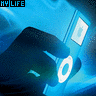 A 4x3 contact sheet of animated frames showing a hand holding an iPod-like device with blue lighting and