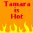 Pixelated orange background with red text reading "Tamara is Hot" and yellow-orange flames at the bottom.