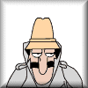 Animated cartoon character with tan fedora and gray coat, displaying sequential text overlays in a