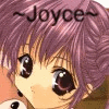~Joyce~ text appears above a purple-haired anime character with large brown eyes, shown in multiple repeated