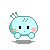 Pixelated light blue character with antennae, pink cheeks, and small limbs in various facial expressions and poses against gray background.