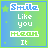 A 5x5 contact sheet of animated frames showing a pixelated green and blue gradient background with white text "Smile Like you Mean It" and the word "MEAN" in alternating colors, each frame containing small yellow stars.