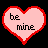 A 4x4 contact sheet of animated heart icons with "be mine" text, featuring pink hearts with red outlines and colorful sparkles on a black background.