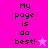 Pixelated text 'My page is da best!' on bright pink background with a small star icon, displayed in two variations with different star colors.