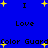 Blue background with yellow stars and repeated black text elements including 'I', 'Love', and 'Color Guard' in pixelated font.