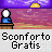 Pixelated scene with a figure in blue shirt at desk under purple sky, yellow sun, pinkish-purple background, and text 'Seonforto Gratis' below.