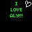 Green pixelated text 'I LOVE ALY!!!' on black background with white heart symbol above.
