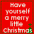 Red background with white text reading 'Have yourself a merry little Christmas' and small green tree symbols, arranged in four identical quadrants.