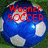Blue soccer ball with white patches on green grass background, displaying red text overlays in different frames.