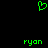 Green pixelated heart symbol above two identical green 'ryon' text labels on black background.