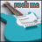 Pixelated image of a blue-shirted figure holding a brown guitar with 'rock me' text above, showing color inversion in the second frame.