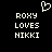 Pixelated white text on black background with a heart symbol above the leftmost text block.