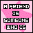 A 4-frame pixel art contact sheet with pink star backgrounds and black text boxes, showing a friendship-themed message across frames that resolves into two cartoon characters standing together.