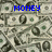 Blue pixelated text reading 'MONEY' overlaid on a pixelated background of green and gray shapes resembling currency.