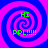Four identical spiral patterns with alternating blue and pink stripes, each containing green text reading "HI" above "PPL!!!" on a solid purple background.