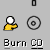 pixelated icons showing a yellow figure with white head holding a CD, with 'Burn CD' text below, some icons display red and yellow flame effects on the CD