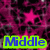 A static image with a pink and black starry background, featuring three text elements: 'Middle' in blue with green outline, 'School' in pink with yellow outline, and 'West' in black with white outline.