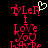 Pixelated red text 'I Love You' with 'tyler' above and 'I Am' below, a yellow heart symbol above 'tyler' on the left side, black background.