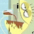 Animated pixel art of a yellow cartoon character with brown dripping substance on its face, displaying text changes across frames.