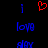 Red heart symbol above blue vertical bars and blue text reading 'love' and 'day' on black background.