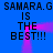 Blue background with repeated black text 'SAMARA.G IS THE BEST!!!' and pink glowing lines forming a frame-like pattern.