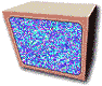 Four identical television-shaped icons with brown frames and blue pixelated screens arranged in a on gray background