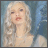 Pixelated static image of a woman with long blonde hair against a blue background, rendered in low-resolution 256x256 pixels.