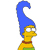 Pixelated character with tall blue hair, yellow skin, red collar, and green lower garment in profile view.