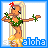 Pixel art contact sheet of a hula dancer character with multiple animation frames showing arm movements and text "aloha" below each frame.