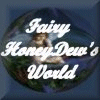 Animated circular icon with a fairy figure and text 'Fairy HoneyDeux's World' on the left, transitioning to a clearer view of the fairy sitting in a landscape.