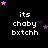 Pixelated text 'its chaby bxtchh' with pink and purple stars on black background, stars shift position across frames.